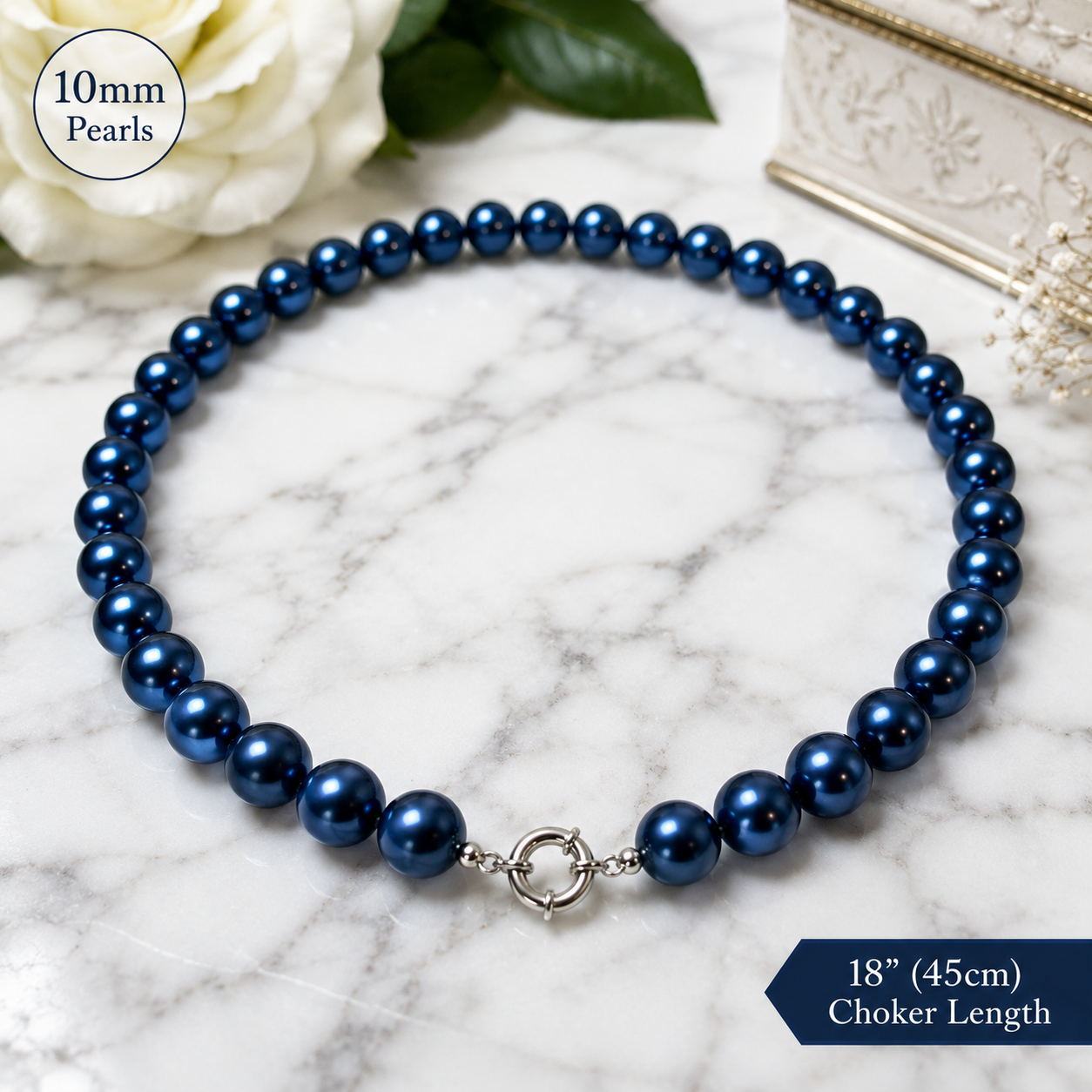 Pearl-30--Blue 10mm Akoya Cultured Shell Pearl Choker Necklace 45cm Women's Fashion Jewelry Gift