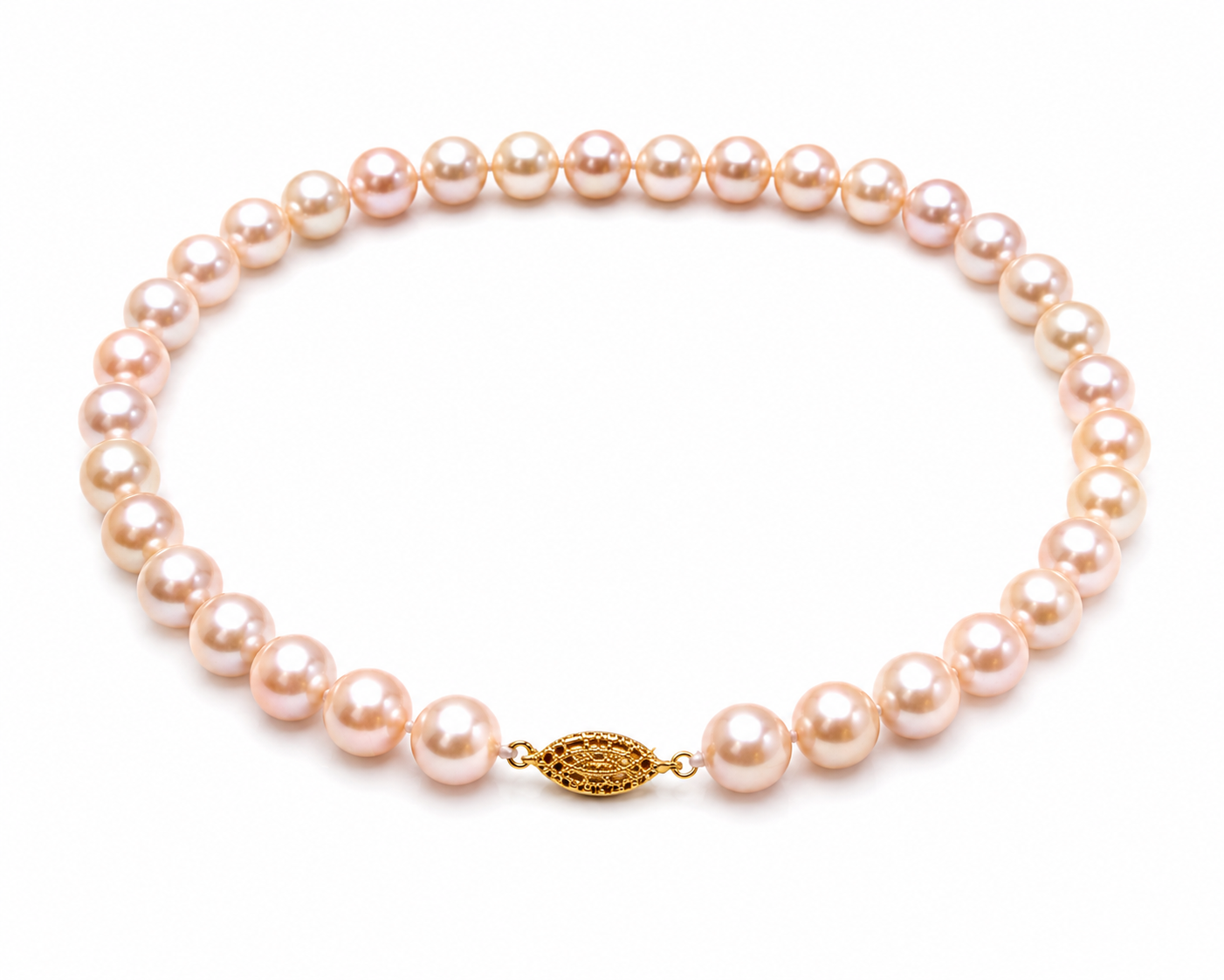 Pearl-31--AAAA 10–11mm Pink Akoya Pearl Necklace 18" 14K Gold Clasp CMA Certificate