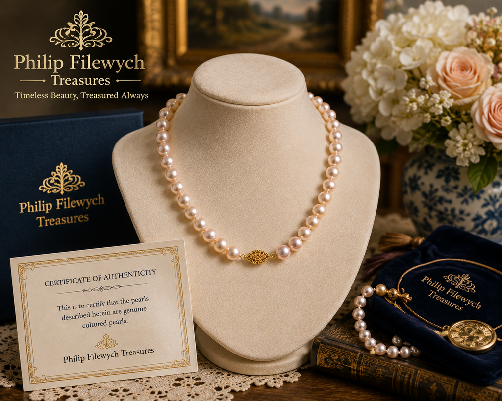Pearl-31--AAAA 10–11mm Pink Akoya Pearl Necklace 18" 14K Gold Clasp CMA Certificate