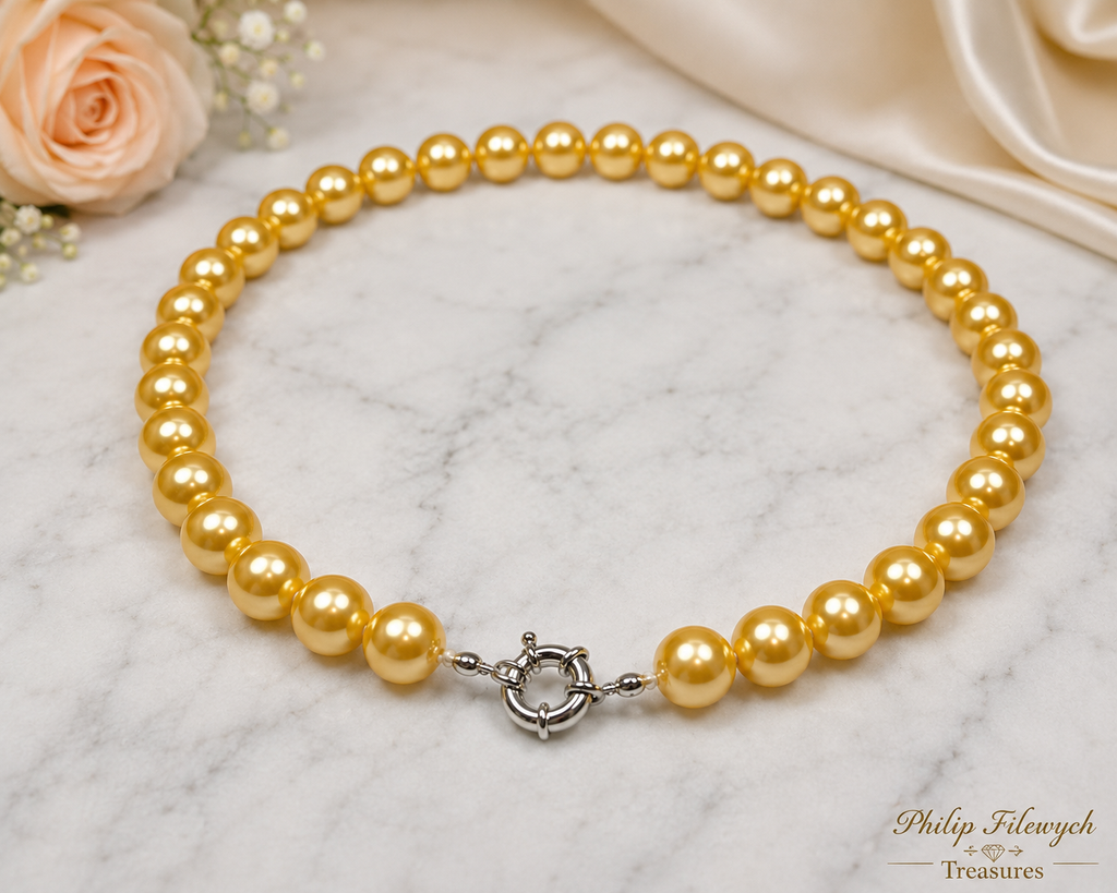 Pearl-32--Gold Akoya Cultured Shell Pearl Necklace – 10mm | 18" Elegant Women's Choker