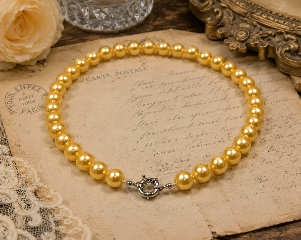 Pearl-32--Gold Akoya Cultured Shell Pearl Necklace – 10mm | 18" Elegant Women's Choker