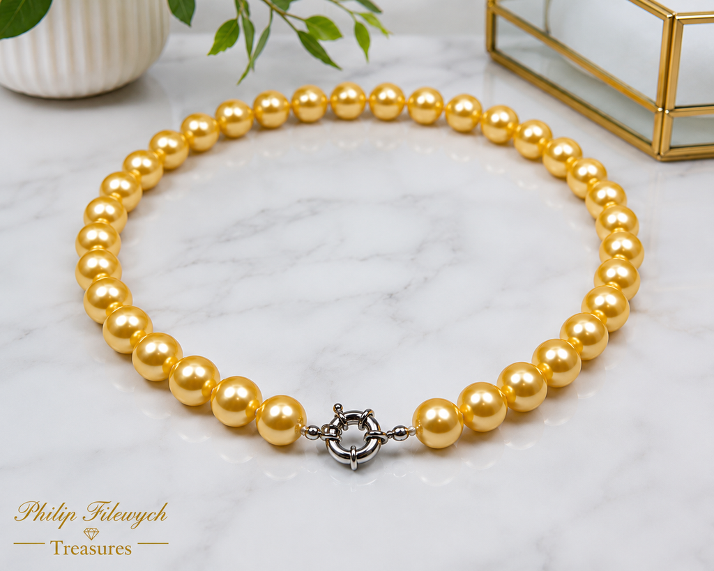 Pearl-32--Gold Akoya Cultured Shell Pearl Necklace – 10mm | 18" Elegant Women's Choker