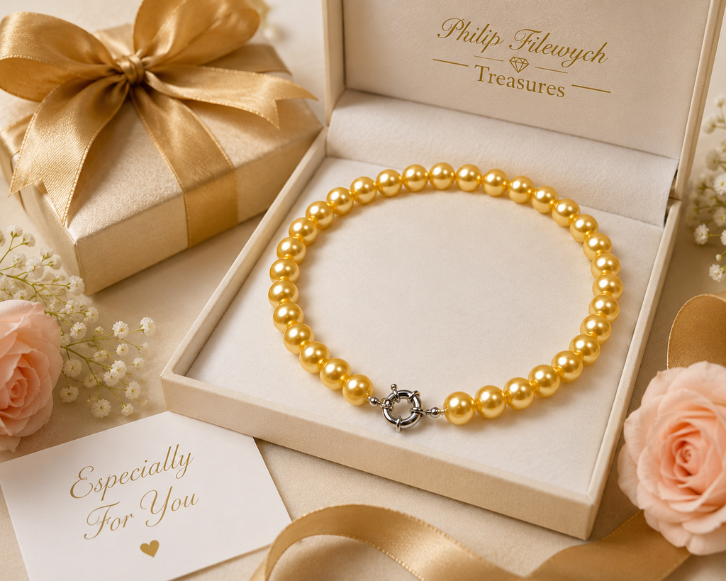 Pearl-32--Gold Akoya Cultured Shell Pearl Necklace – 10mm | 18" Elegant Women's Choker