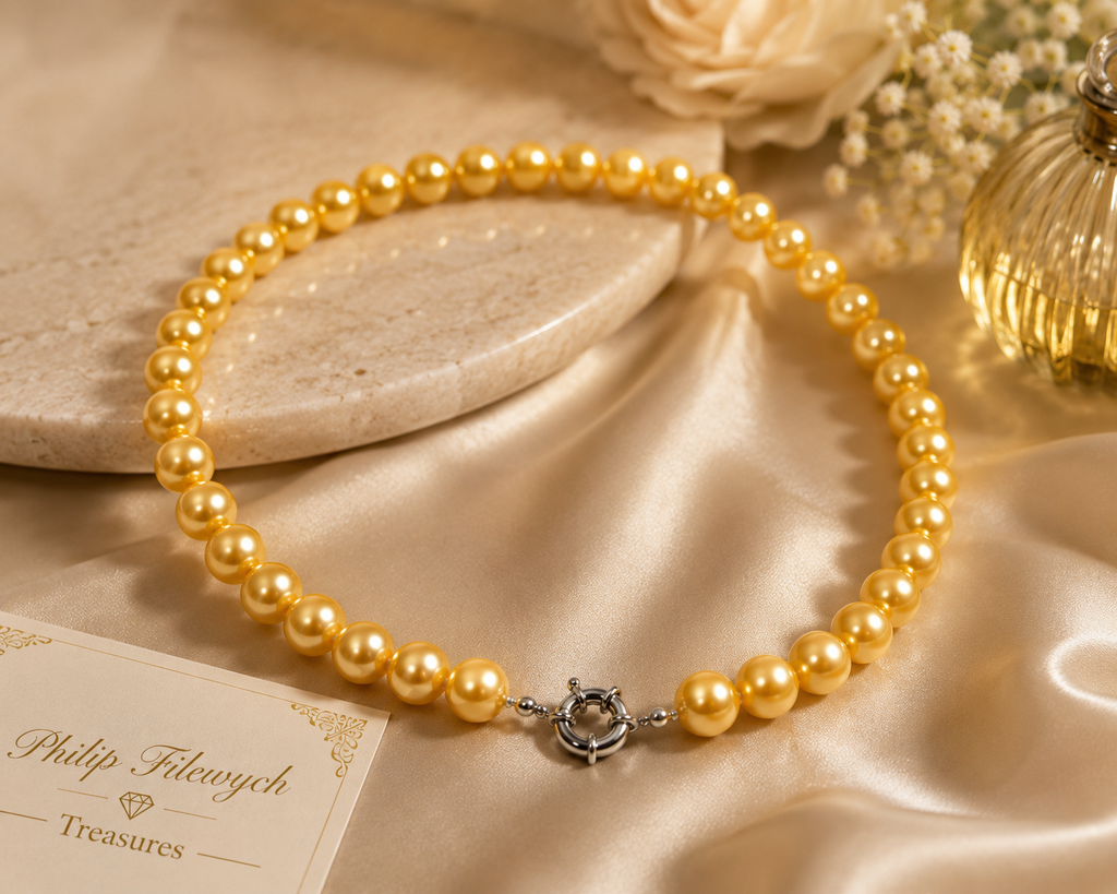 Pearl-32--Gold Akoya Cultured Shell Pearl Necklace – 10mm | 18" Elegant Women's Choker