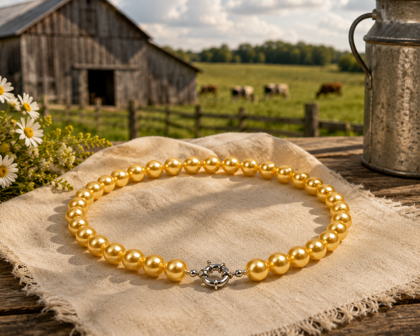 Pearl-32--Gold Akoya Cultured Shell Pearl Necklace – 10mm | 18" Elegant Women's Choker