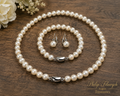 Pearl-31--White Freshwater Pearl Jewelry Set 6–7mm — 18" Necklace, 7.5–8" Bracelet & Matching Earrings