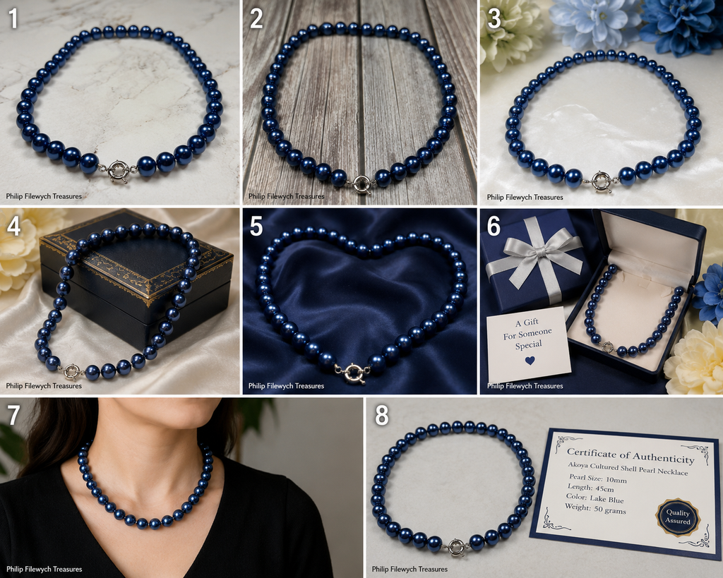 Pearl-33--Lake Blue Akoya Shell Pearl Necklace 45cm