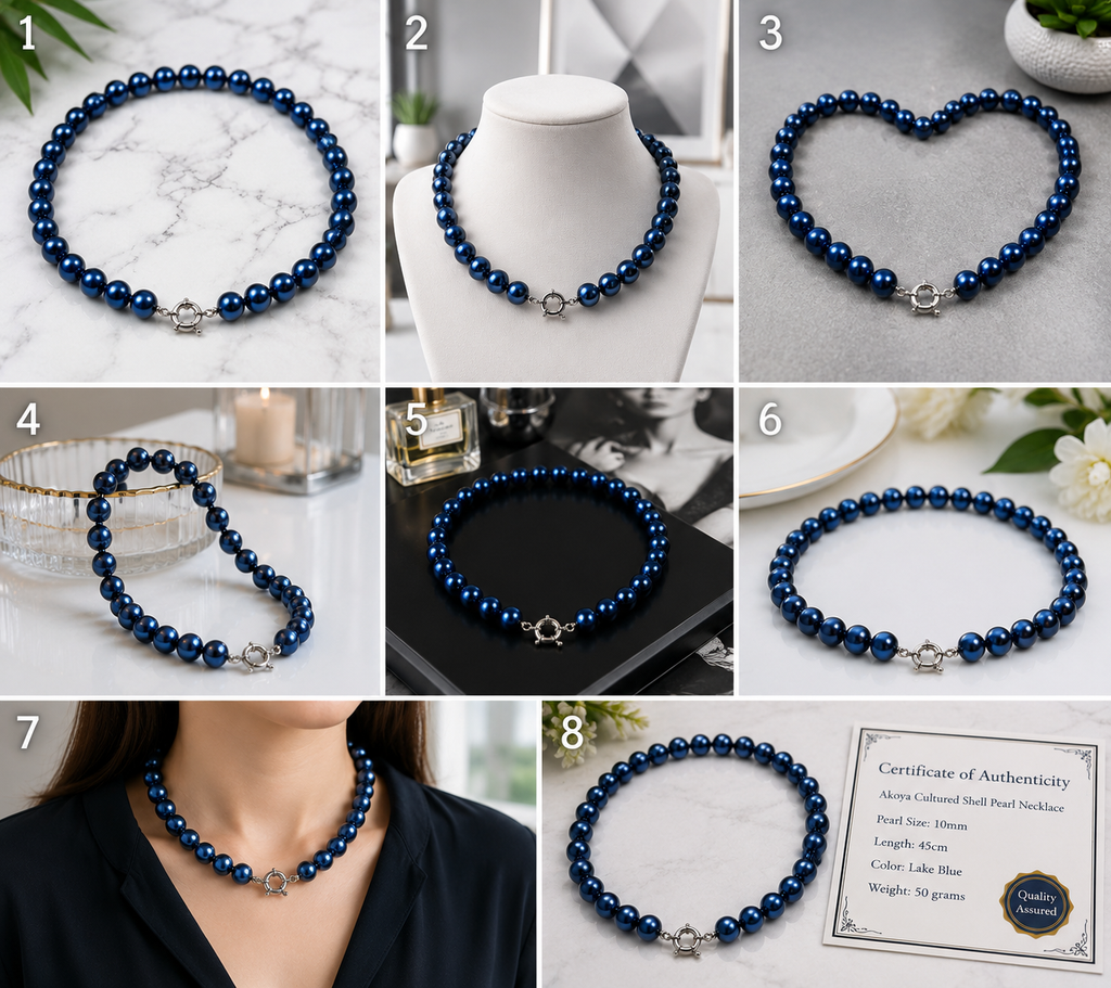 Pearl-33--Lake Blue Akoya Shell Pearl Necklace 45cm
