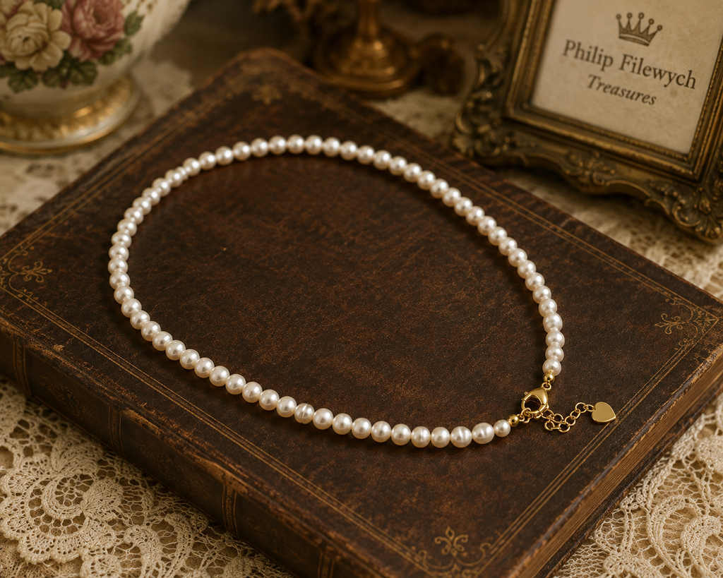 Pearl-36--White Freshwater Pearl Choker Necklace 5-6mm Baroque Pearls 34cm High Luster Pearl Necklace