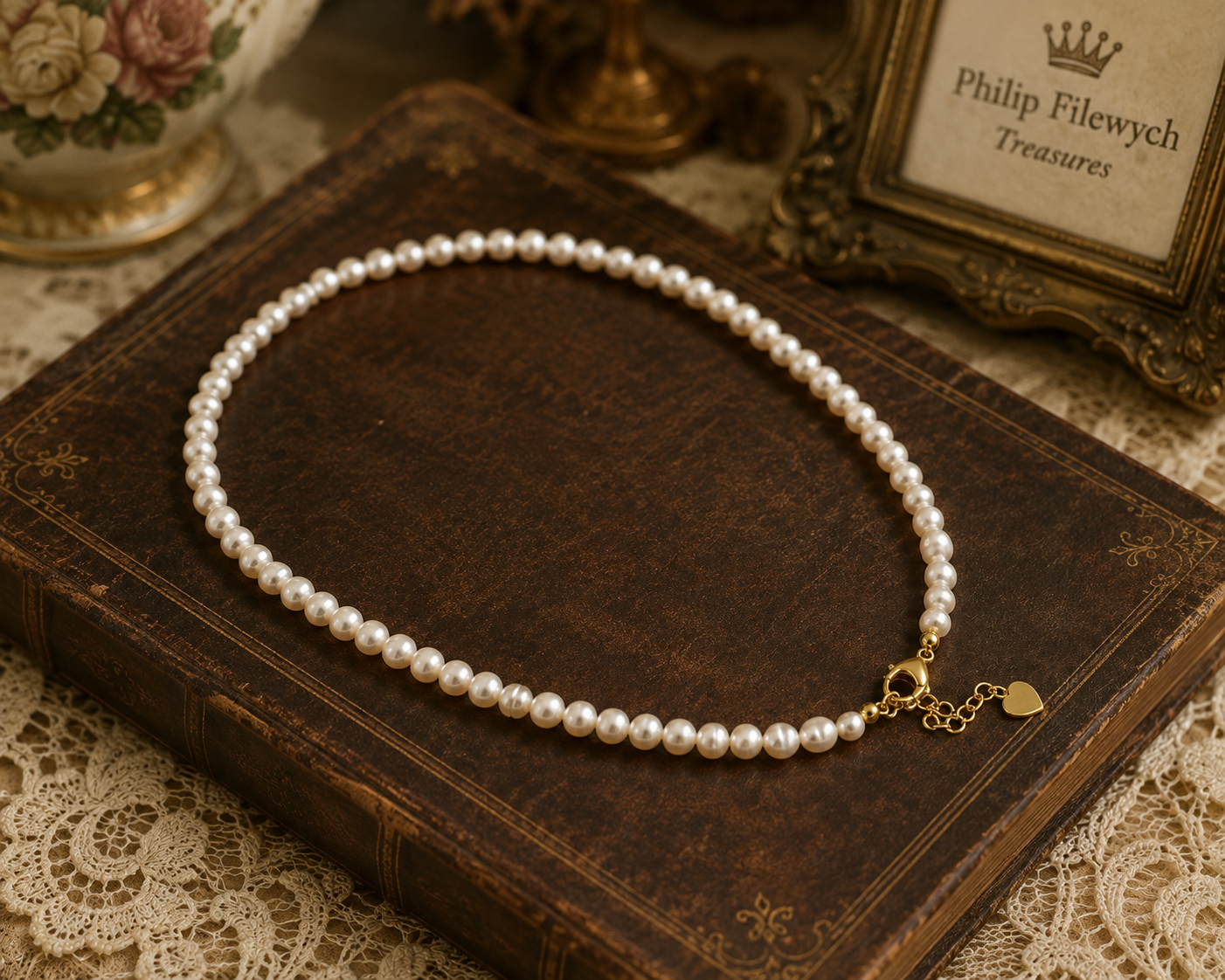Pearl-36--White Freshwater Pearl Choker Necklace 5-6mm Baroque Pearls 34cm High Luster Pearl Necklace