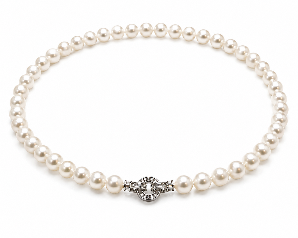 Pearl-37--AAAA 8–9mm Japanese Akoya Pearl Necklace 16" 925 Sterling Silver Clasp RWBUY Certified