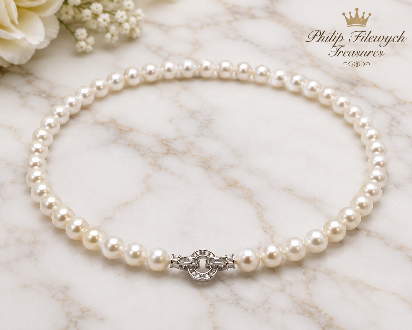 Pearl-37--AAAA 8–9mm Japanese Akoya Pearl Necklace 16" 925 Sterling Silver Clasp RWBUY Certified