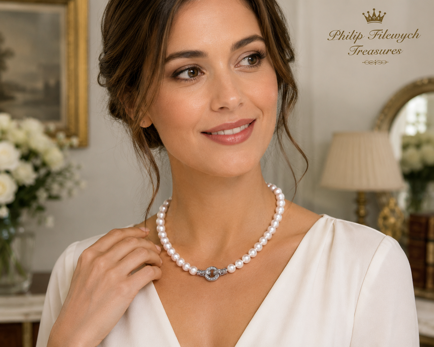 Pearl-37--AAAA 8–9mm Japanese Akoya Pearl Necklace 16" 925 Sterling Silver Clasp RWBUY Certified