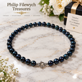 Pearl-41--Black Freshwater Pearl Necklace 7–8mm Round High-Luster Sterling Silver Clasp 35g