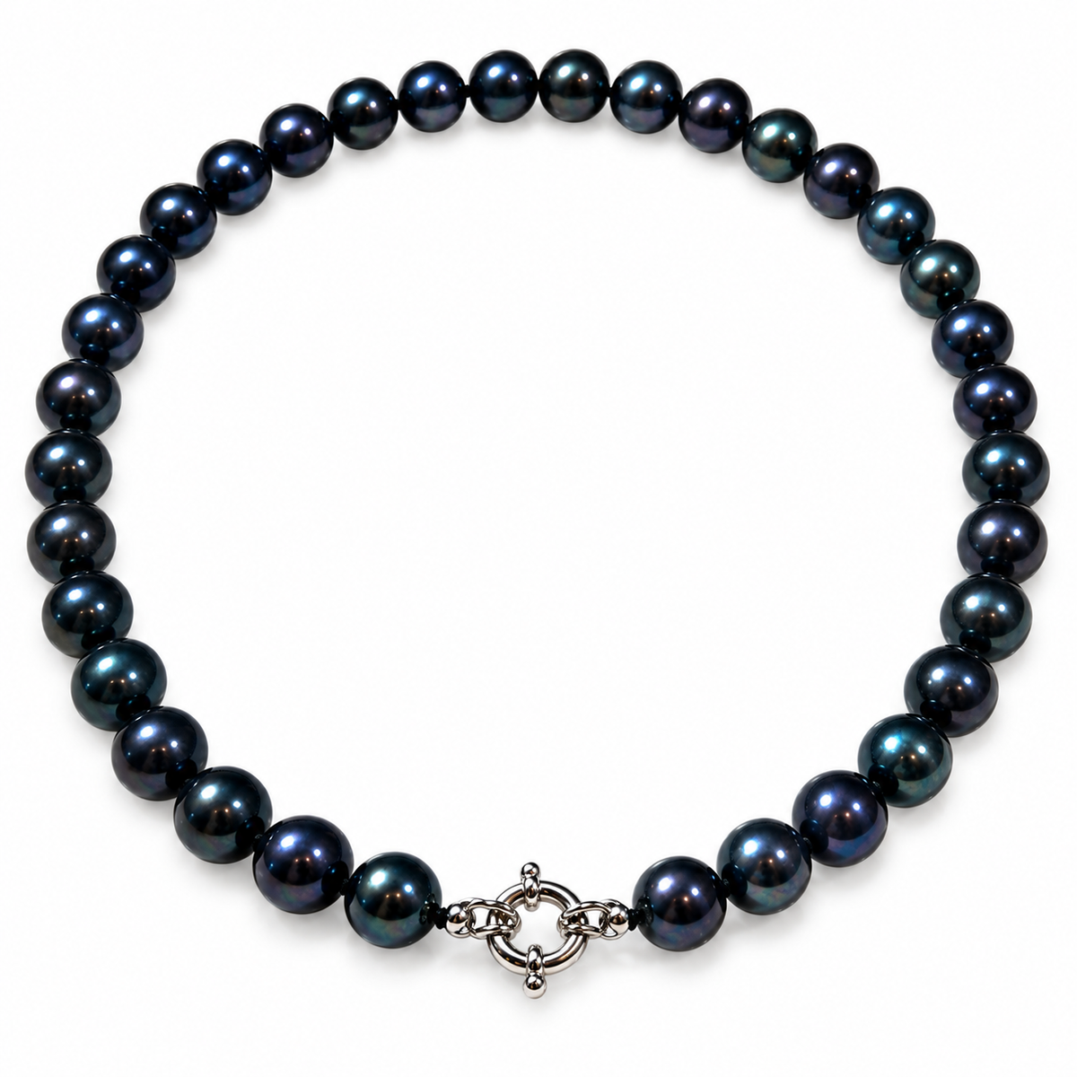 Pearl-41--Black Freshwater Pearl Necklace 7–8mm Round High-Luster Sterling Silver Clasp 35g