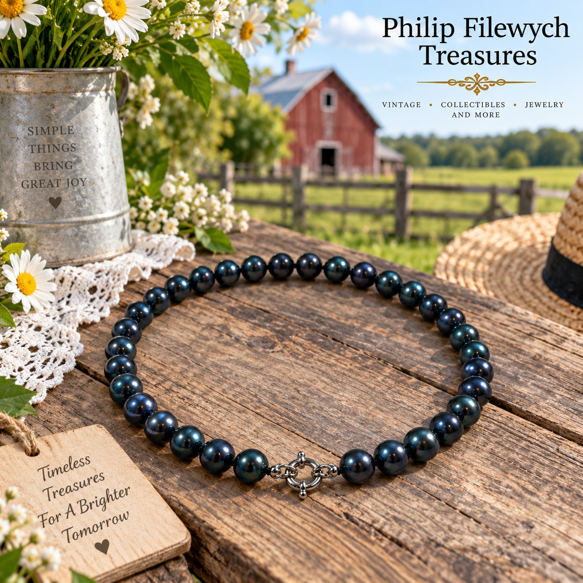 Pearl-41--Black Freshwater Pearl Necklace 7–8mm Round High-Luster Sterling Silver Clasp 35g
