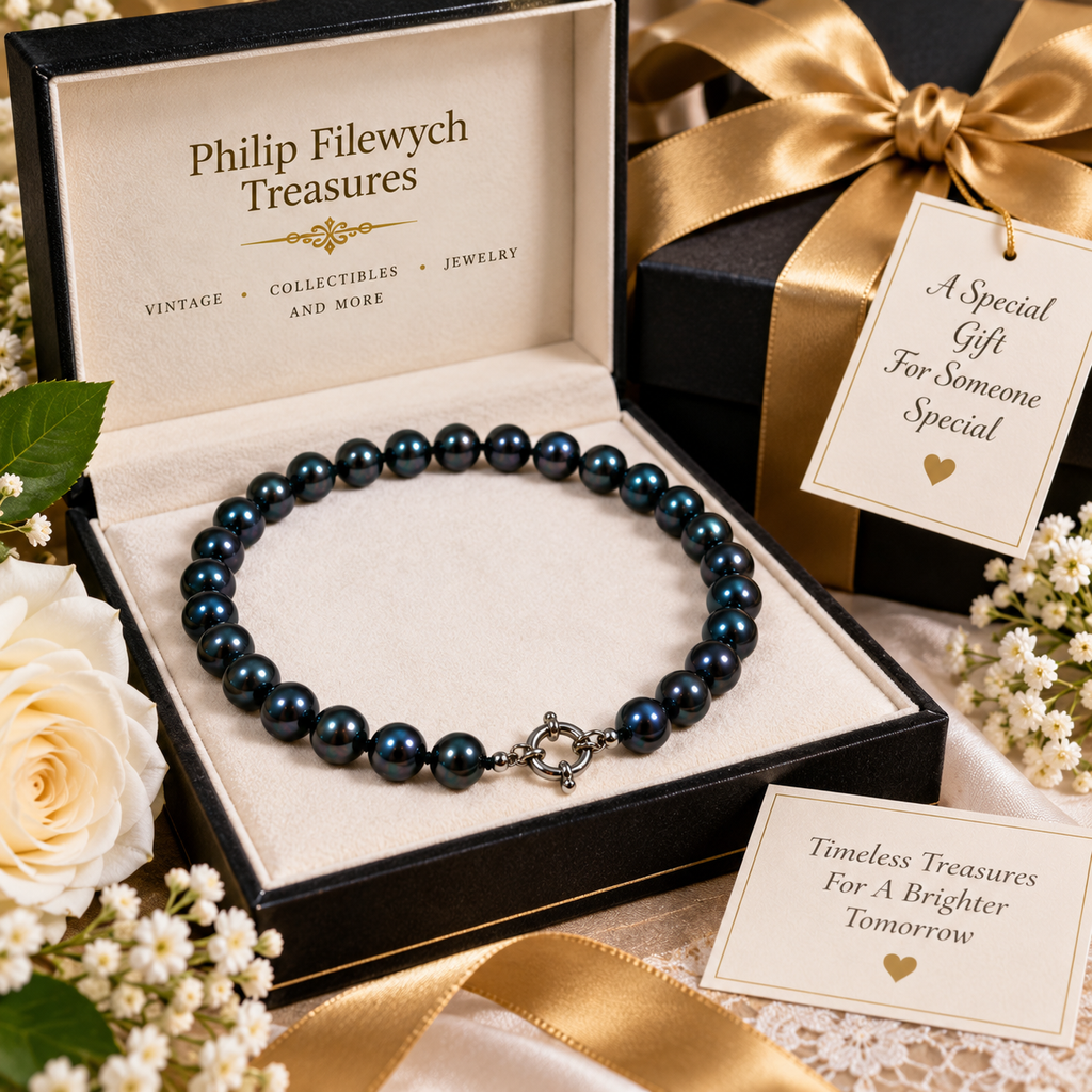 Pearl-41--Black Freshwater Pearl Necklace 7–8mm Round High-Luster Sterling Silver Clasp 35g