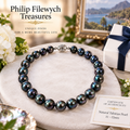 Pearl-42--AAAA Tahitian Black Pearl Necklace 11-12mm 18in High Luster 925 Clasp Certificate