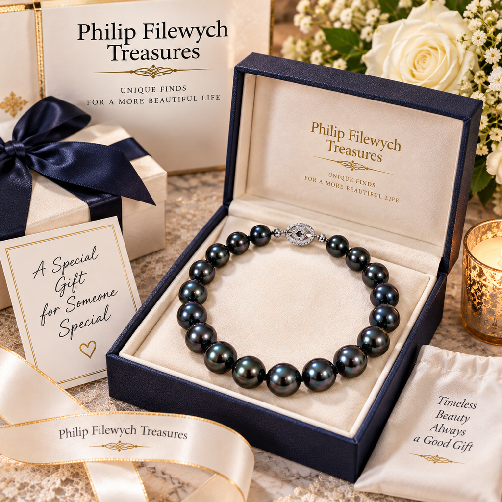 Pearl-42--AAAA Tahitian Black Pearl Necklace 11-12mm 18in High Luster 925 Clasp Certificate