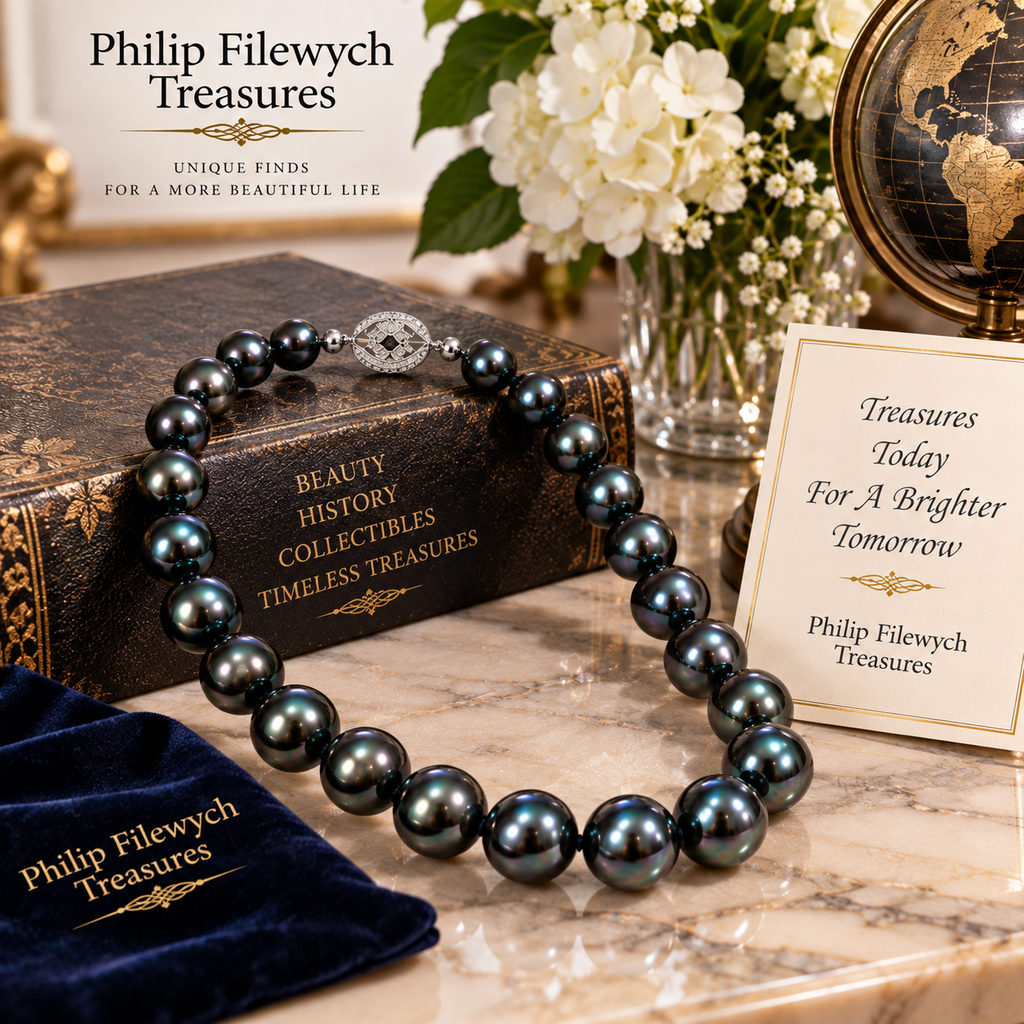 Pearl-42--AAAA Tahitian Black Pearl Necklace 11-12mm 18in High Luster 925 Clasp Certificate