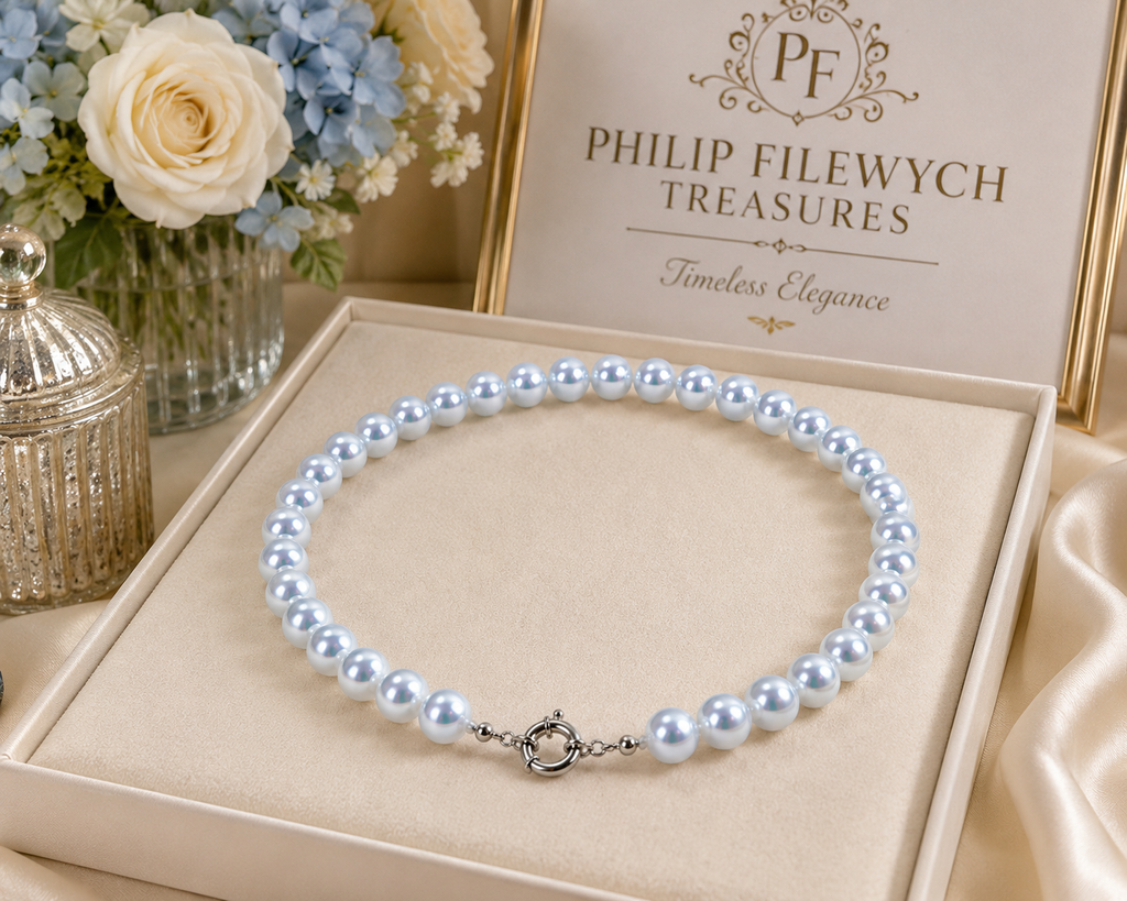 8–9mm Light Blue Cultured Shell Pearl Necklace 18" 45cm Women's Classic Jewelry