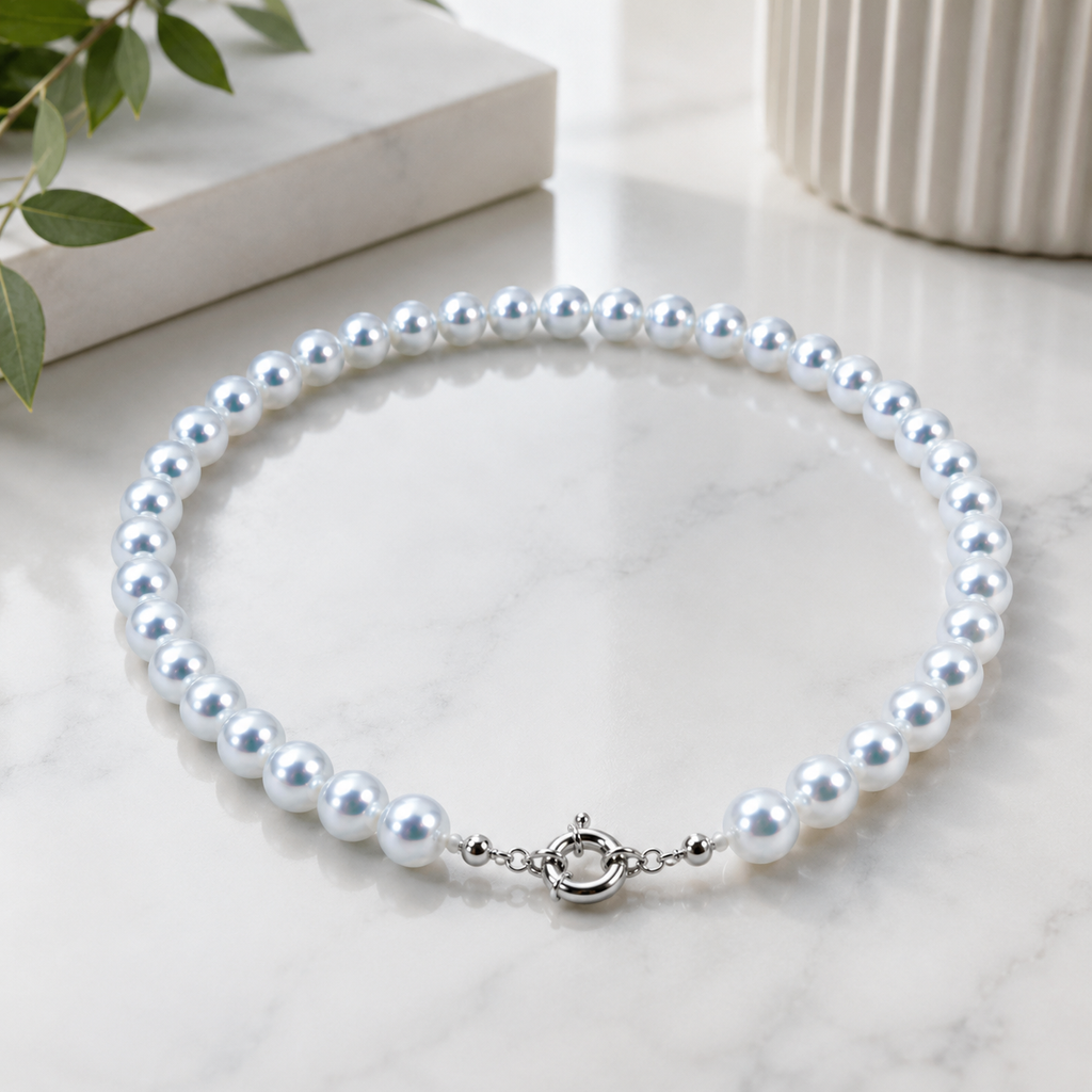 8–9mm Light Blue Cultured Shell Pearl Necklace 18" 45cm Women's Classic Jewelry