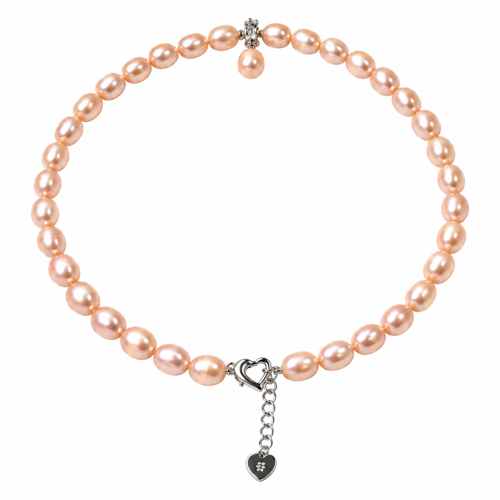 Pearl-48--Dainashi Pink Freshwater Pearl Necklace 18in AAAA Natural Pink Pearls 925 Sterling Silver