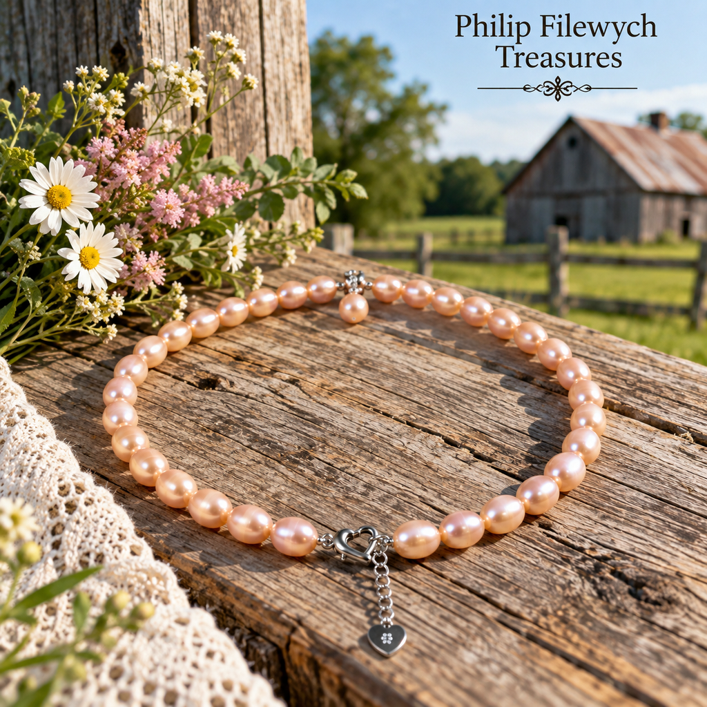 Pearl-48--Dainashi Pink Freshwater Pearl Necklace 18in AAAA Natural Pink Pearls 925 Sterling Silver