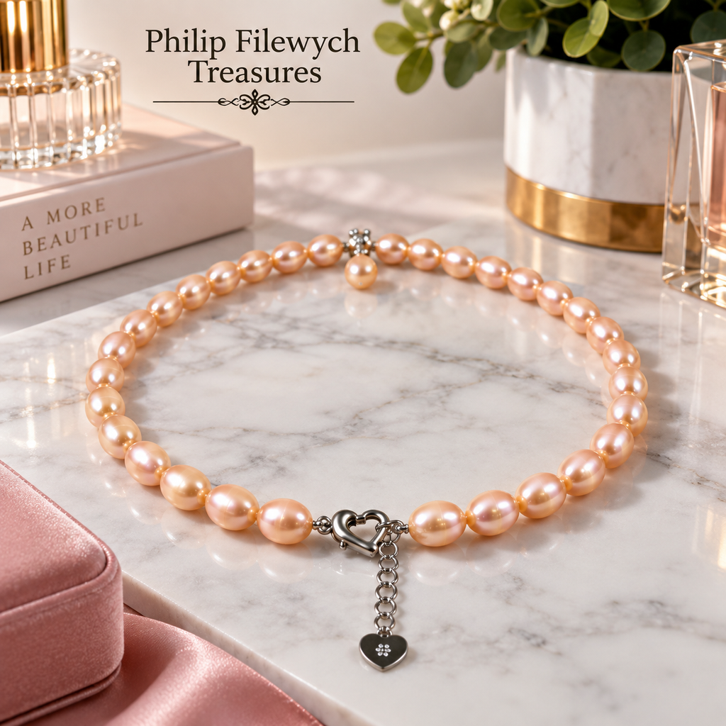 Pearl-48--Dainashi Pink Freshwater Pearl Necklace 18in AAAA Natural Pink Pearls 925 Sterling Silver