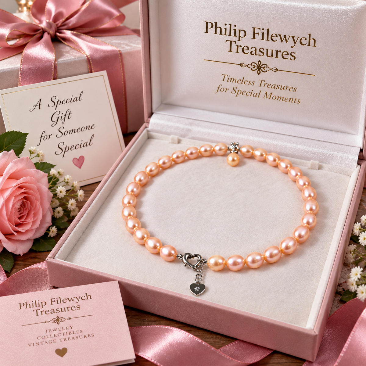 Pearl-48--Dainashi Pink Freshwater Pearl Necklace 18in AAAA Natural Pink Pearls 925 Sterling Silver