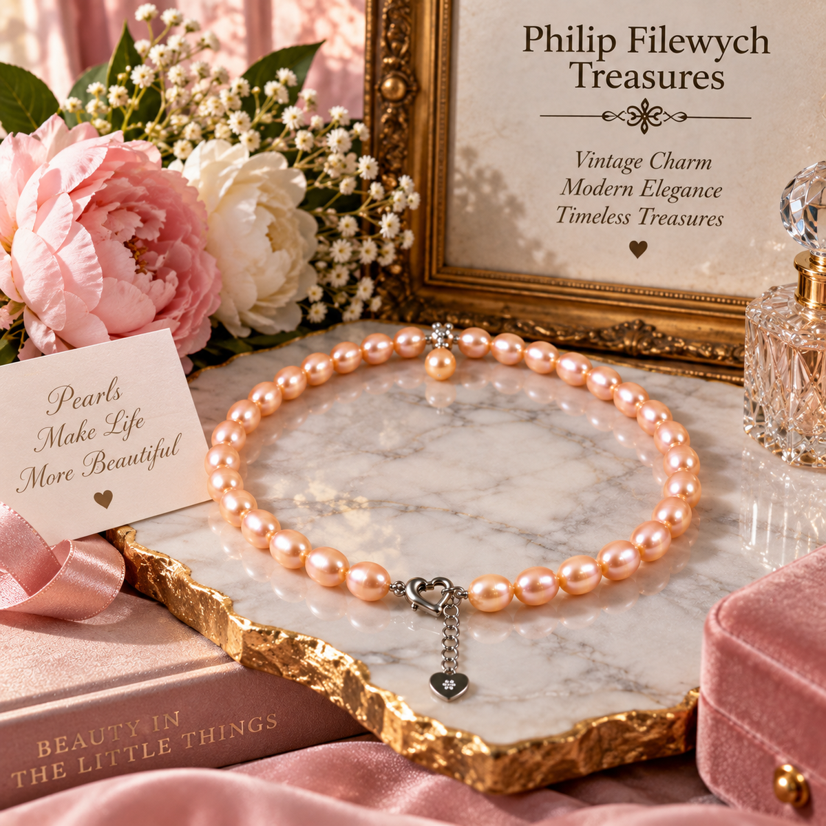 Pearl-48--Dainashi Pink Freshwater Pearl Necklace 18in AAAA Natural Pink Pearls 925 Sterling Silver