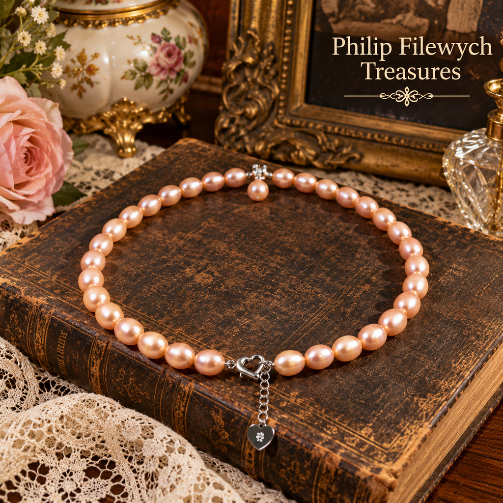 Pearl-48--Dainashi Pink Freshwater Pearl Necklace 18in AAAA Natural Pink Pearls 925 Sterling Silver