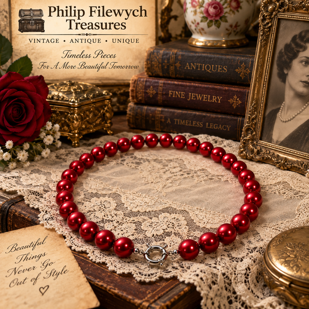 Pearl-49--10mm Red-Rust Cultured Shell Pearl Necklace 18" – Round High-Luster Classic Pearl Jewelry