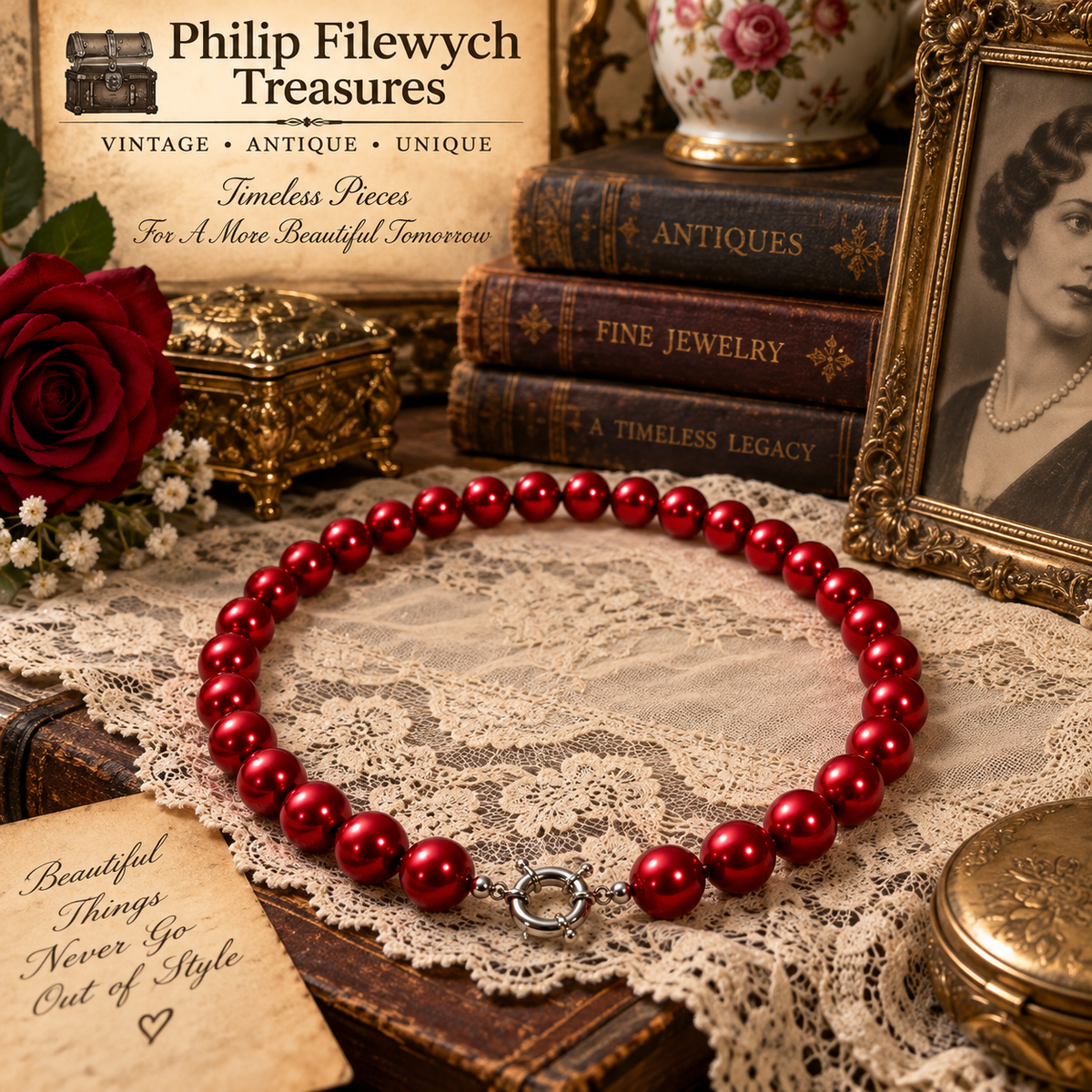 Pearl-49--10mm Red-Rust Cultured Shell Pearl Necklace 18" – Round High-Luster Classic Pearl Jewelry