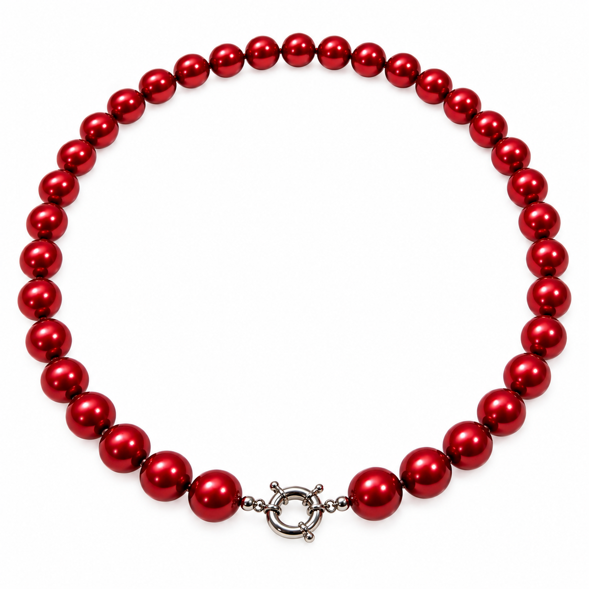 Pearl-49--10mm Red-Rust Cultured Shell Pearl Necklace 18" – Round High-Luster Classic Pearl Jewelry