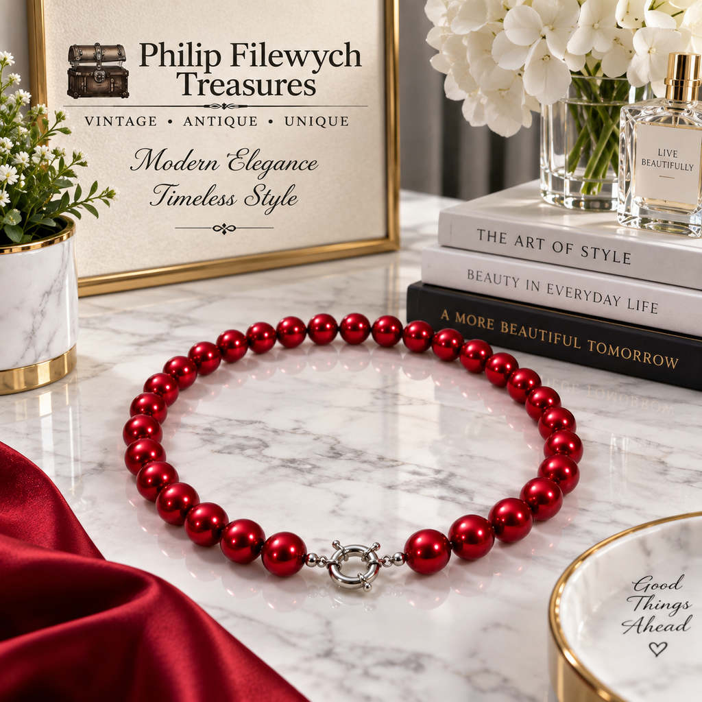Pearl-49--10mm Red-Rust Cultured Shell Pearl Necklace 18" – Round High-Luster Classic Pearl Jewelry