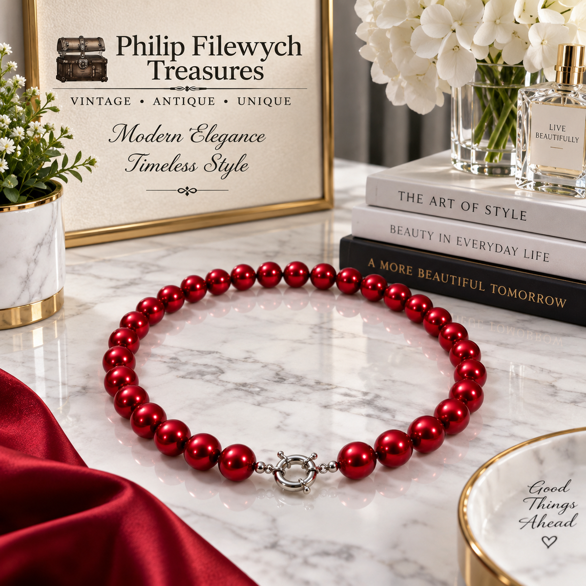 Pearl-49--10mm Red-Rust Cultured Shell Pearl Necklace 18" – Round High-Luster Classic Pearl Jewelry