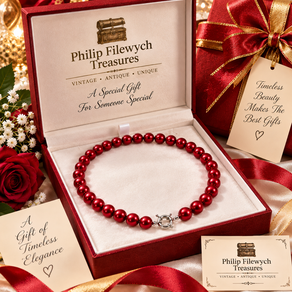 Pearl-49--10mm Red-Rust Cultured Shell Pearl Necklace 18" – Round High-Luster Classic Pearl Jewelry