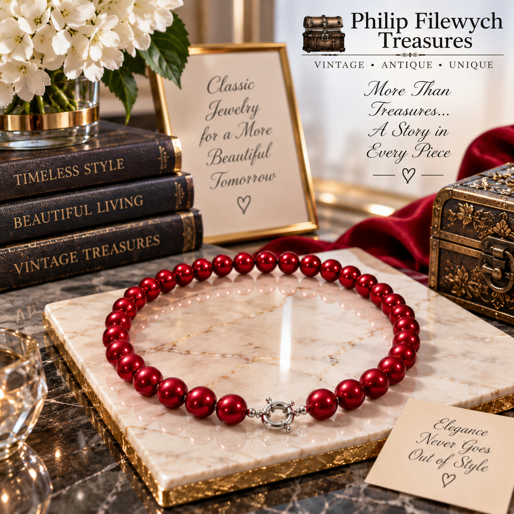 Pearl-49--10mm Red-Rust Cultured Shell Pearl Necklace 18" – Round High-Luster Classic Pearl Jewelry