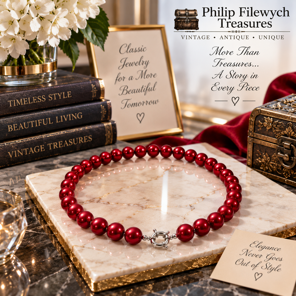 Pearl-49--10mm Red-Rust Cultured Shell Pearl Necklace 18" – Round High-Luster Classic Pearl Jewelry