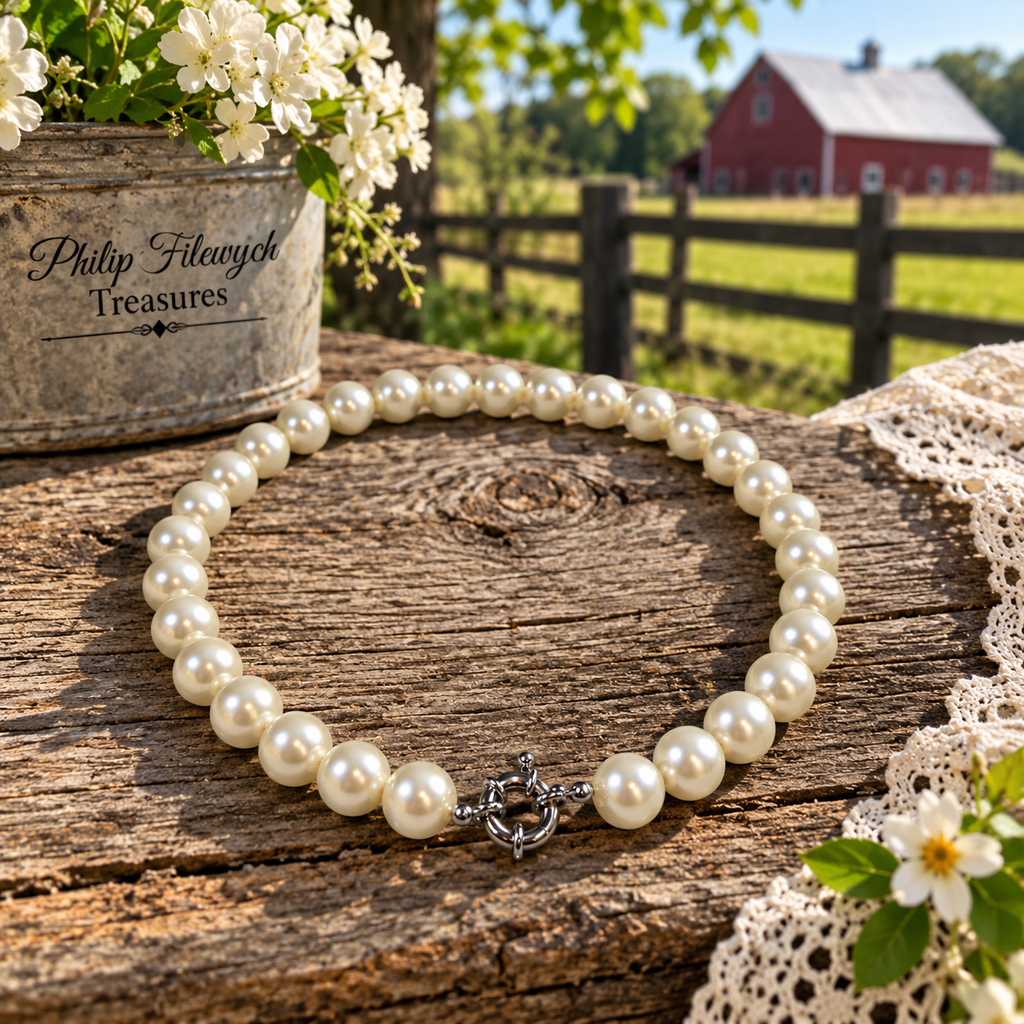 Pearl-50--Pearl Necklace 10mm 18in – White Shell Pearls – Classic Round Beaded Necklace – Silver-Tone Clasp