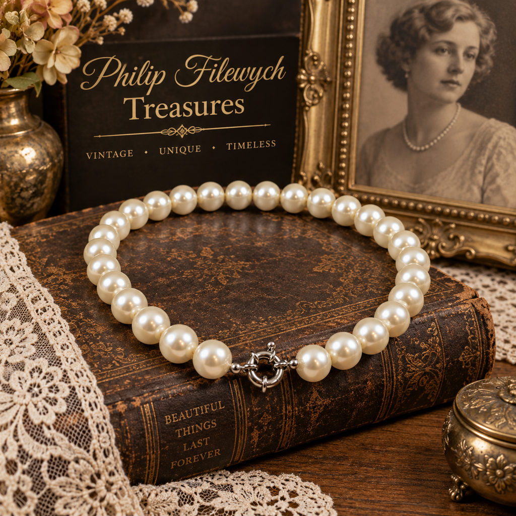 Pearl-50--Pearl Necklace 10mm 18in – White Shell Pearls – Classic Round Beaded Necklace – Silver-Tone Clasp