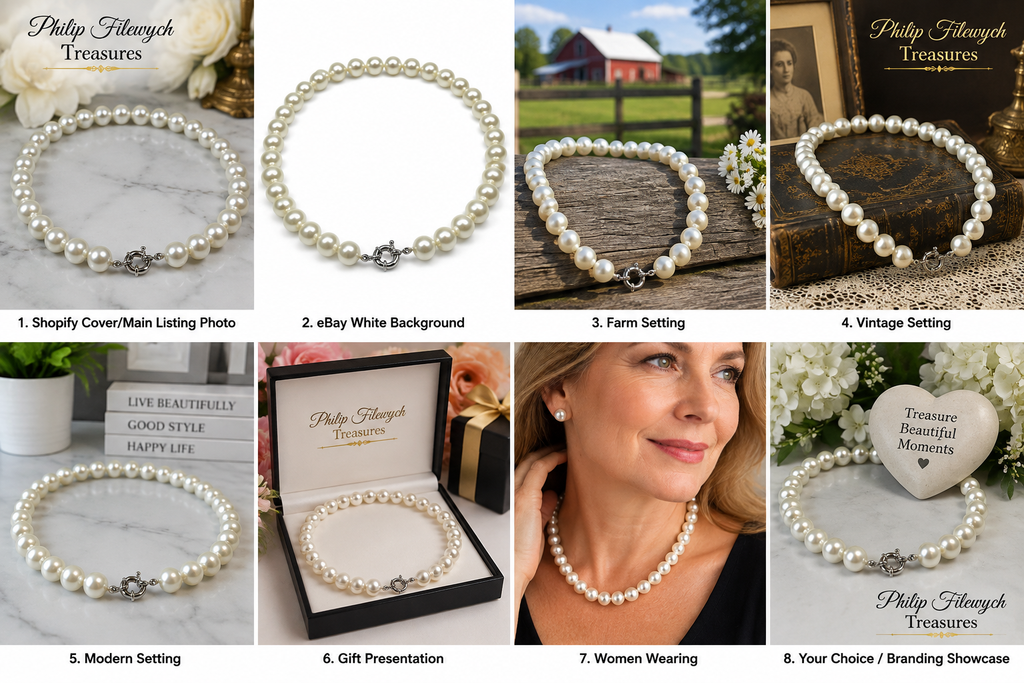 Pearl-50--Pearl Necklace 10mm 18in – White Shell Pearls – Classic Round Beaded Necklace – Silver-Tone Clasp