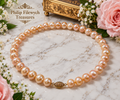 Pearl-51 AAAA Akoya pink pearl necklace 10-11mm round pearls 18-inch gold-tone clasp