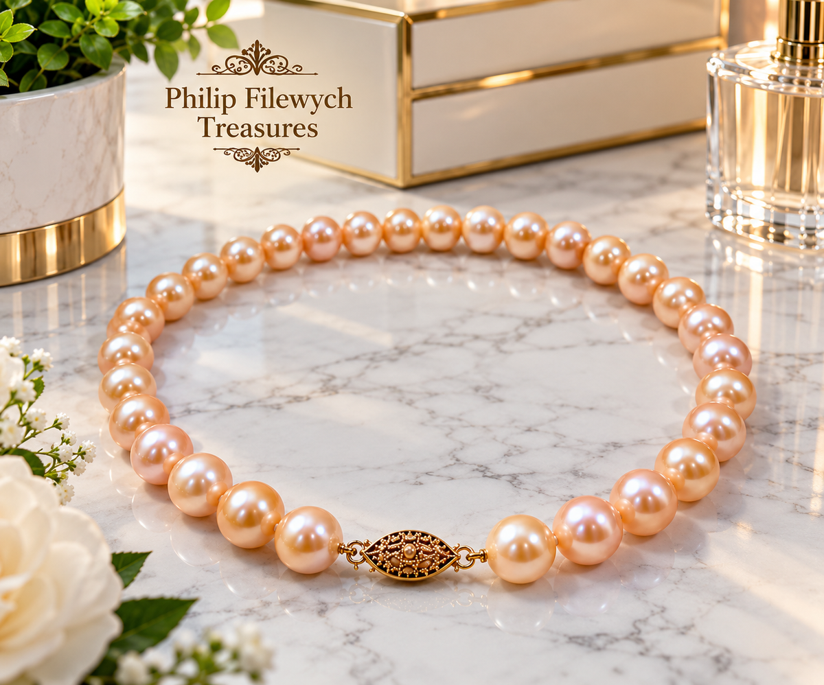 Pearl-51 Akoya pink pearl necklace in modern luxury setting