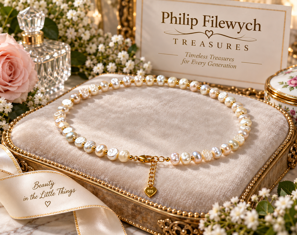 Pearl-52--7–8mm Freshwater Pearl Necklace 18" White Pink Pearls 925 Gold-Tone Clasp Women