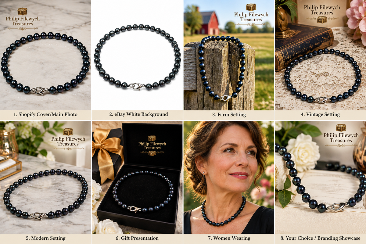 Pearl-53 7-8mm black pearl necklace 17 inch