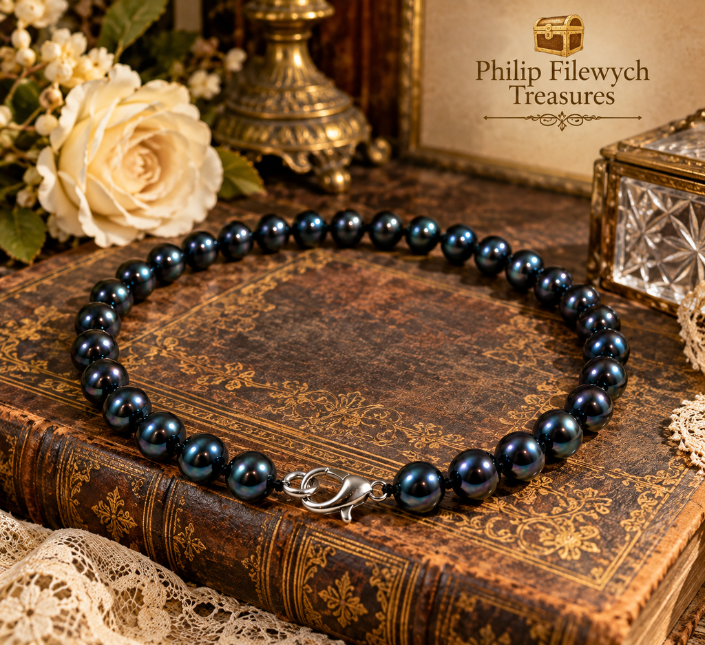 Pearl-53 black pearl necklace in vintage setting
