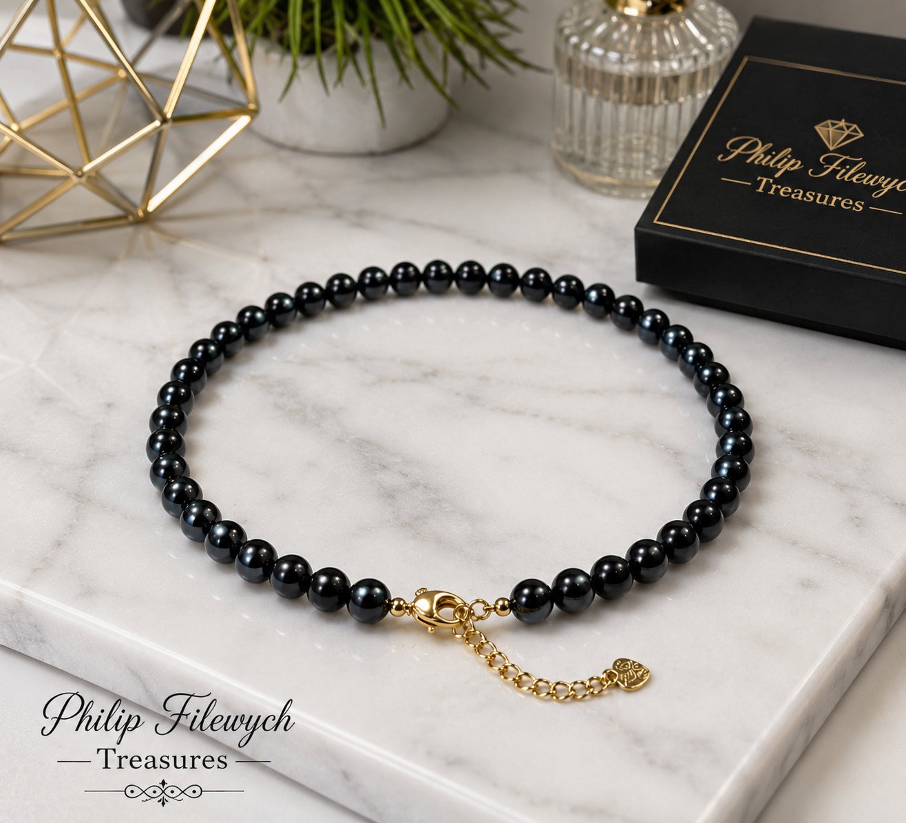 Pearl-23A--Natural Black Freshwater Pearl Choker Necklace | AA Grade | 5–6mm Genuine Pearls