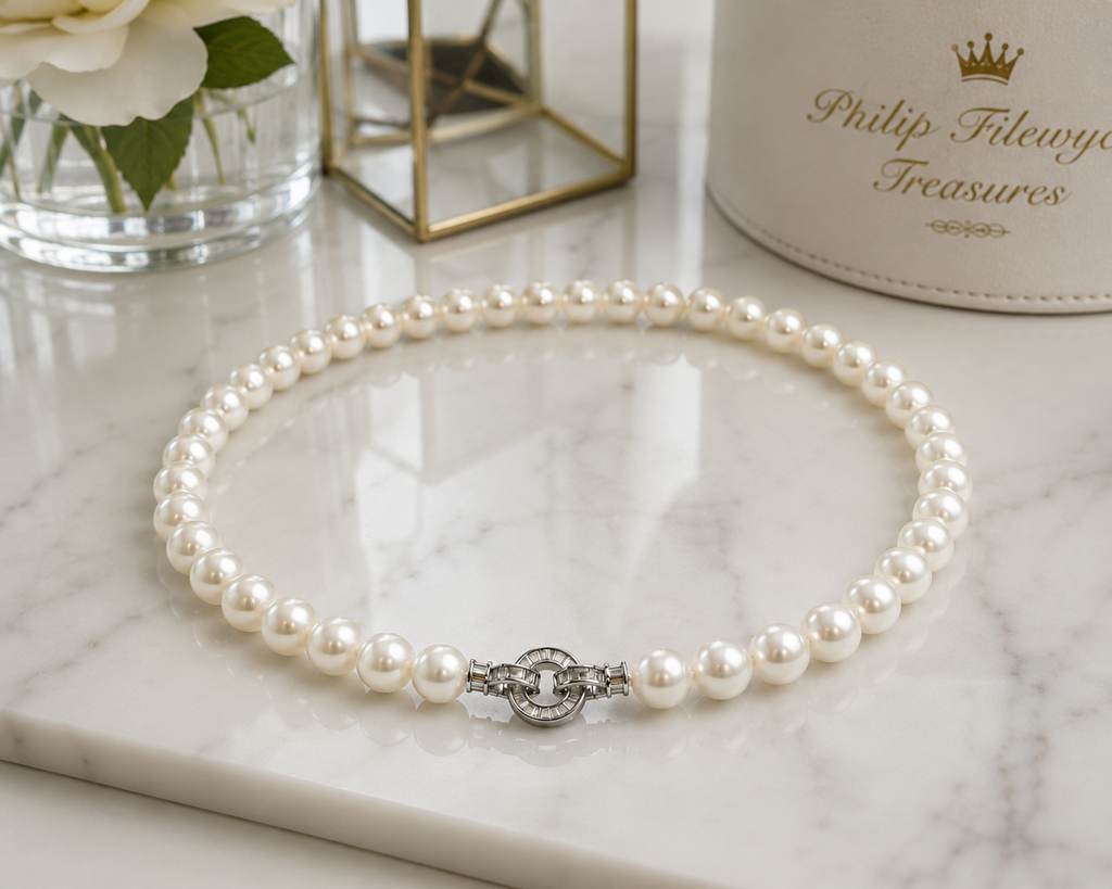 Pearl-37--AAAA 8–9mm Japanese Akoya Pearl Necklace 16" 925 Sterling Silver Clasp RWBUY Certified